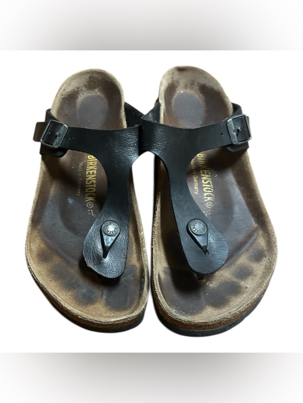 Birkenstock Black Leather T-Strap Thong Sandals - Picture 1 of 6